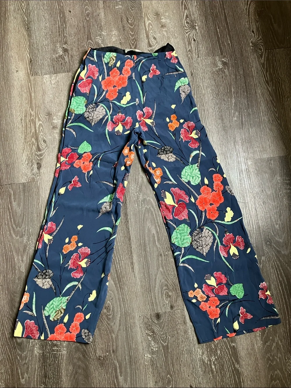 Diane Von Furstenberg Navy Floral Wide-Leg Pants